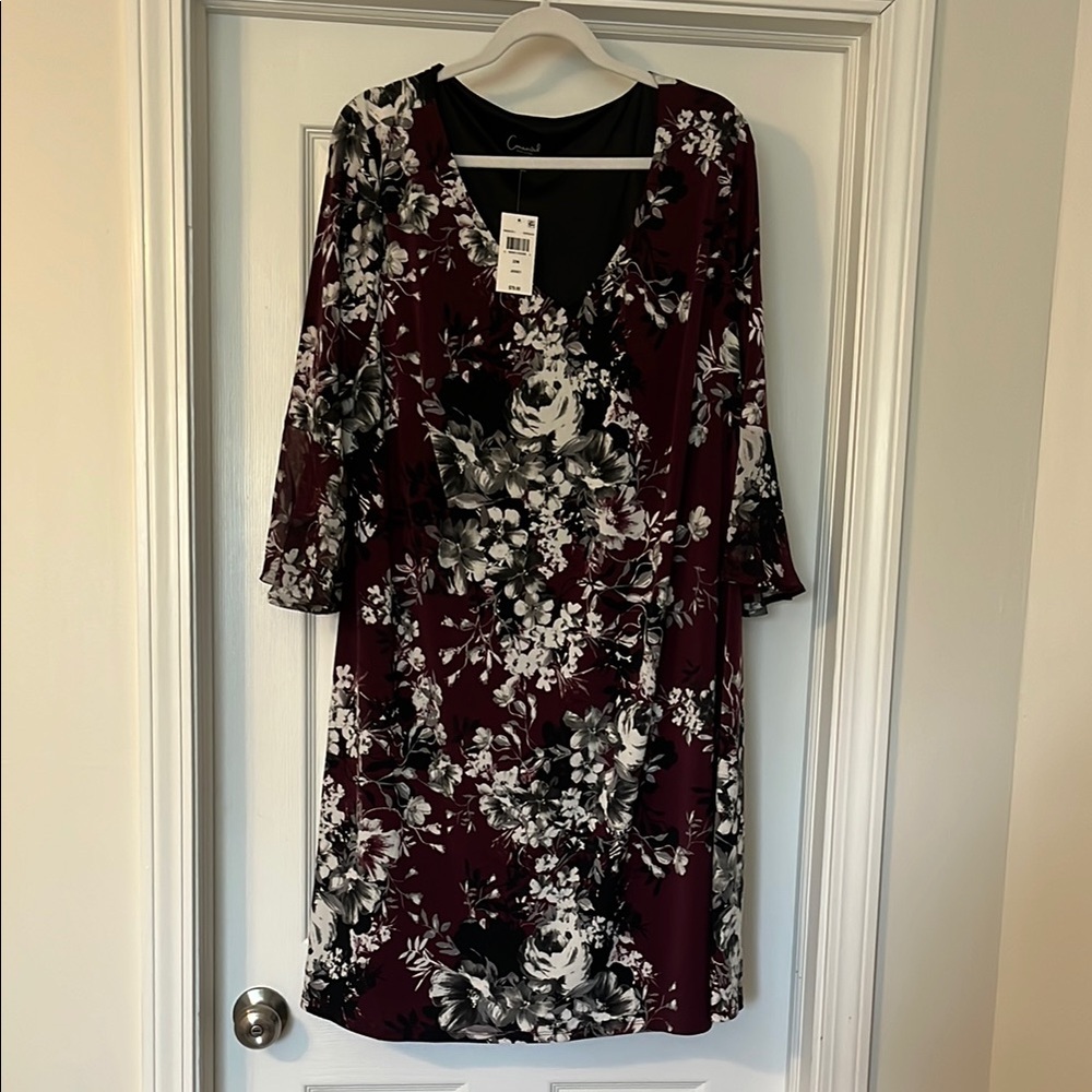 Women's Floral Dress in Burgundy and Black